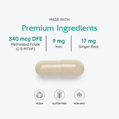 Vitanica Maternal Symmetry packaging display emphasizing vegan prenatal formulation