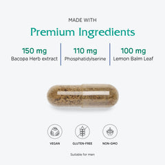 Vitanica MindBlend vegan formula label indicating non-GMO and allergen-free