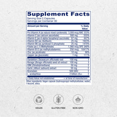 Vitanica OC Companion label closeup highlighting B vitamins and folate for OC care