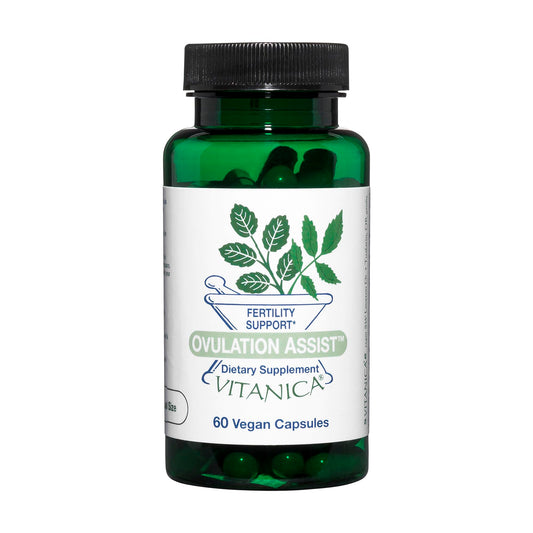 Vitanica Ovulation Assist bottle front view supports balanced female health