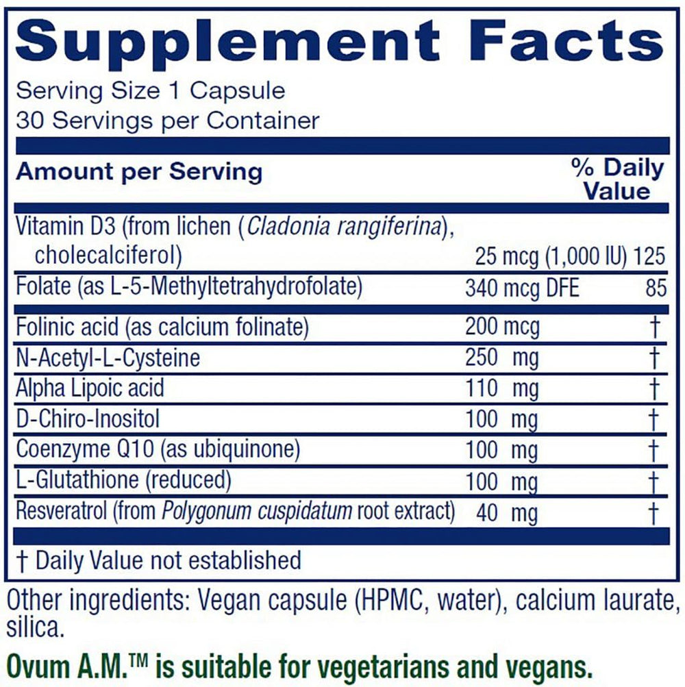 Vitanica Ovum A.M. label detail highlights vegan, non-GMO ingredients.