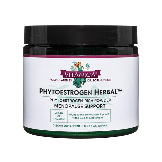 Vitanica Phytoestrogen Herbal bottle label showing non-GMO formula and product name