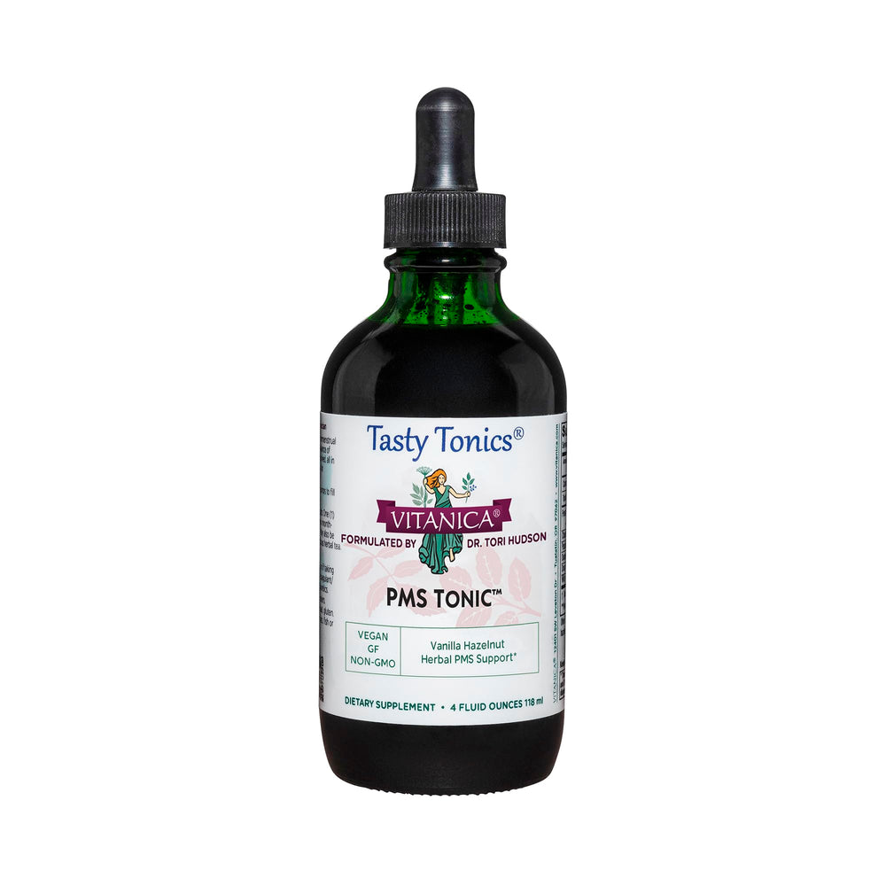 Vitanica PMS Tonic bottle front showing label for PMS support.