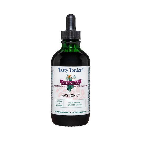 Vitanica PMS Tonic bottle front showing label for PMS support.