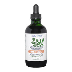Vitanica PMS Tonic bottle pour for easy daily hormonal support.