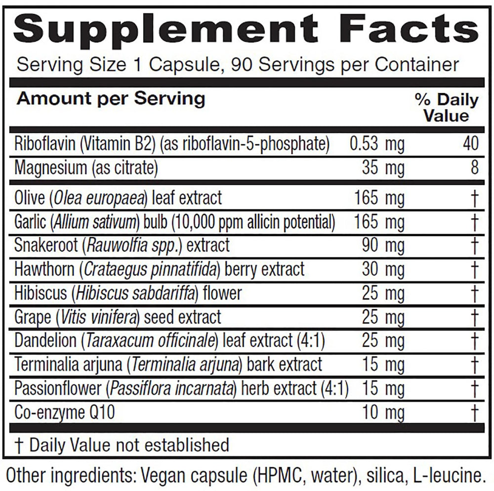 Closeup of Vitanica Rauwolfia Extra capsules for cardiovascular wellness.