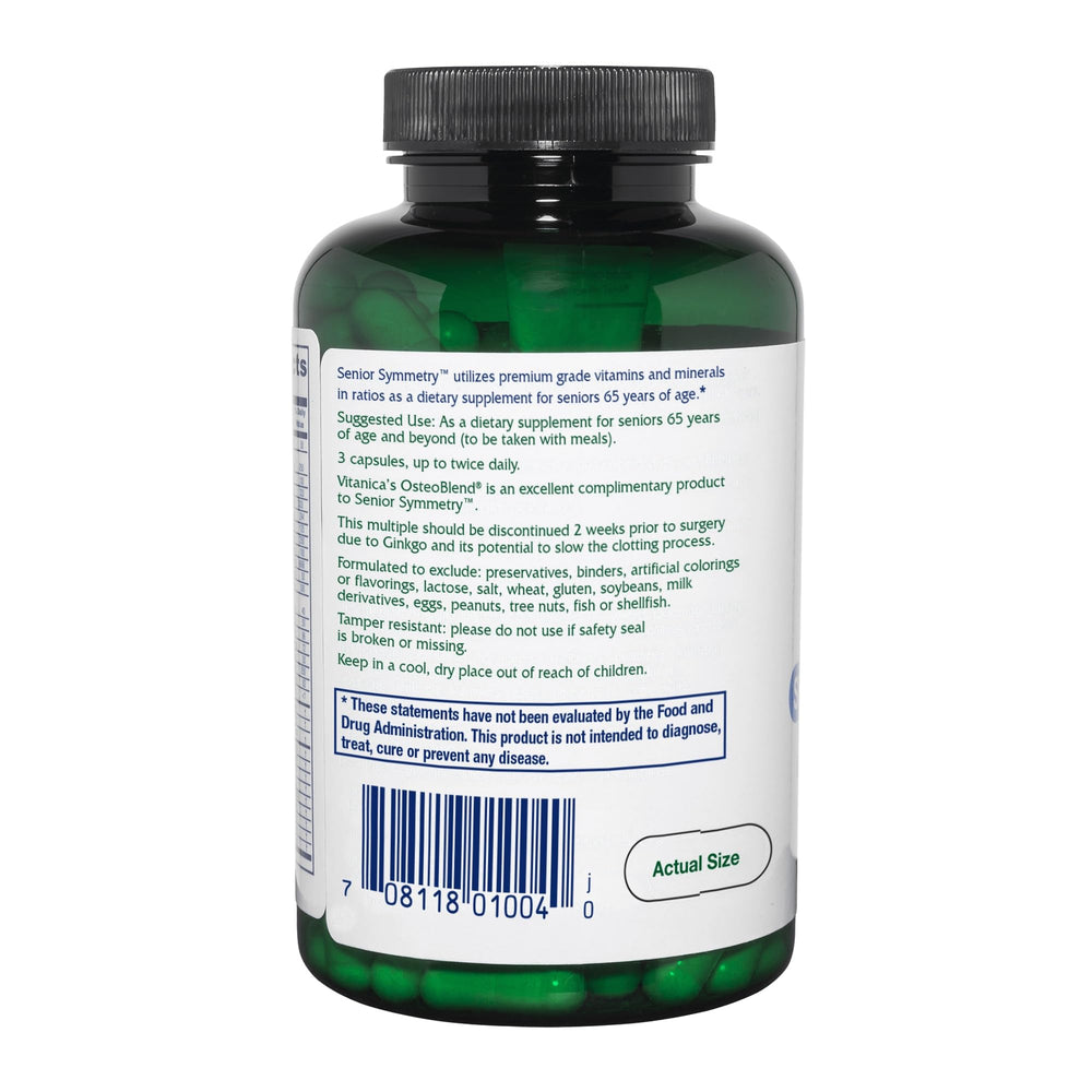 Calcium citrate/malate focus from Vitanica Senior Symmetry for enhanced calcium absorption.