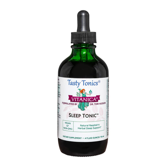 Vitanica Sleep Tonic bottle pour supports calm evenings and easier wind-down.