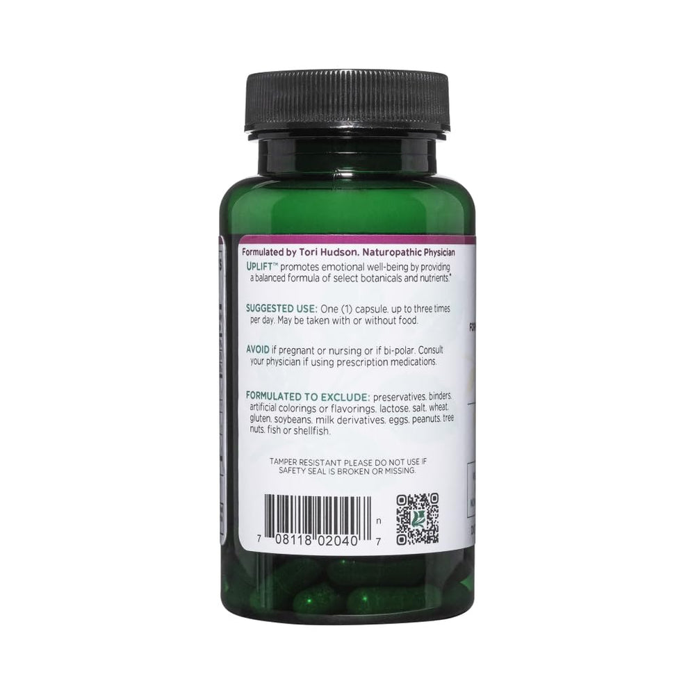 Vitanica Uplift ingredient label featuring B vitamins and calming herbs for mood support.