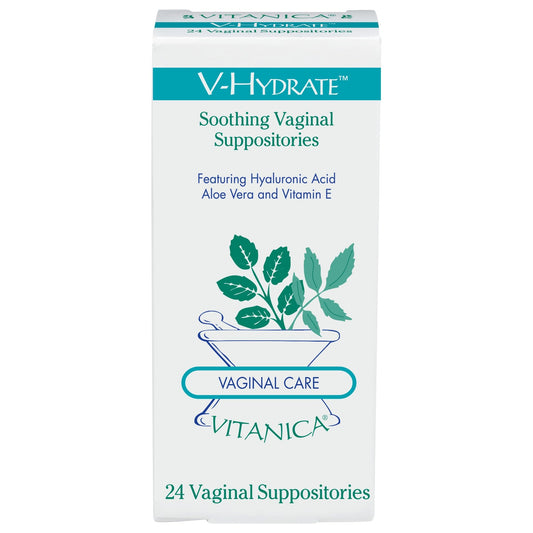 Vitanica V-Hydrate packaging close-up highlighting vegan hydration and comfort.