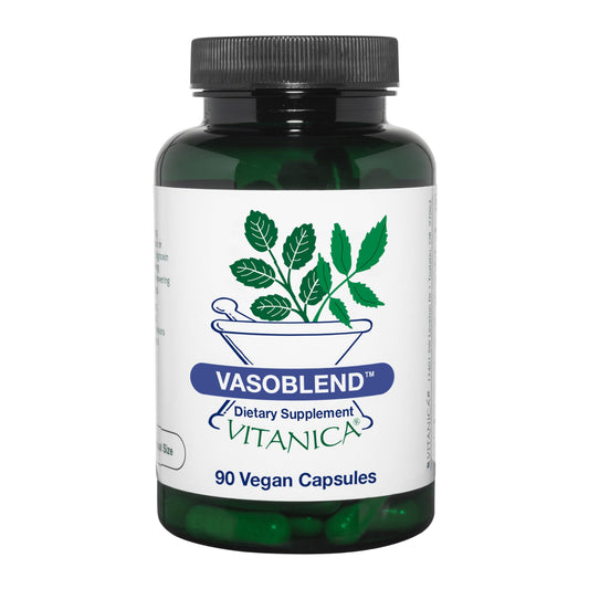 Vitanica VasoBlend bottle front showing vegan cardiovascular support formula