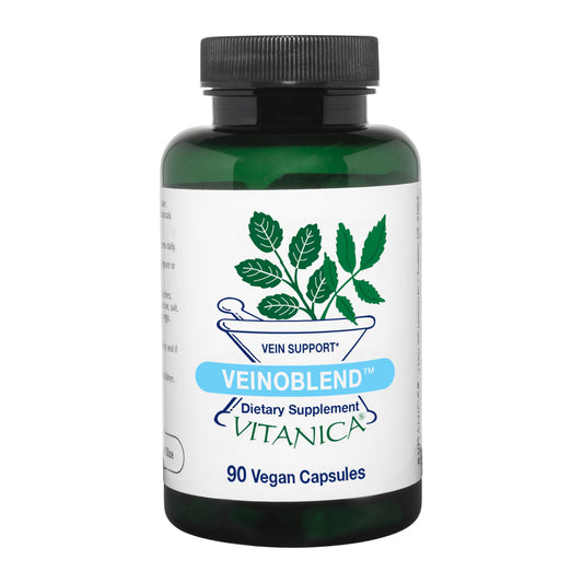 Vitanica VeinoBlend bottle front showing vegan vein support.