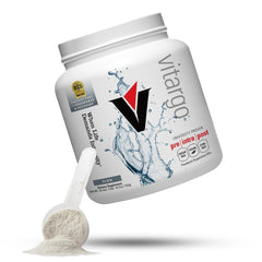 Vitargo carbohydrate powder bottle for endurance fueling.