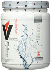 Close-up of Vitargo carbohydrate powder label showing vegan and gluten-free.