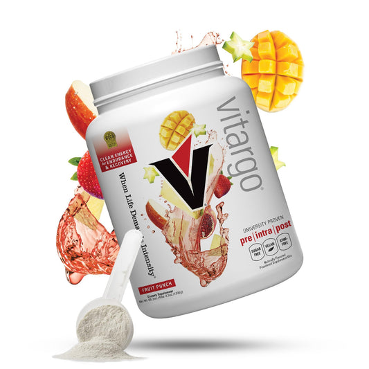 Vitargo Carbohydrate Powder Fruit Punch bottle front for fast fueling during training