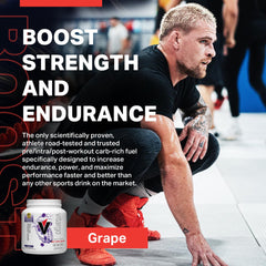 Vitargo shaker with grape powder ready for pre-workout fueling