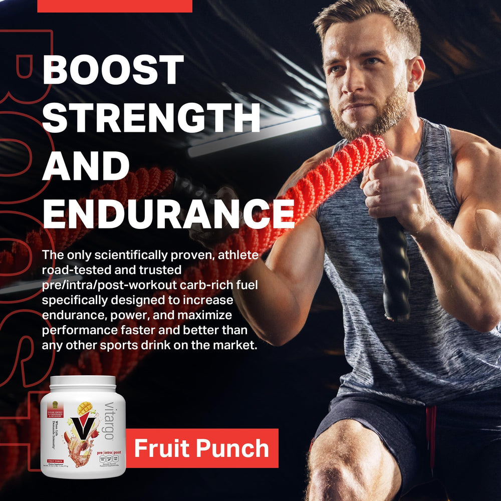 Scoop dispensing Vitargo into shaker for intra-workout fueling