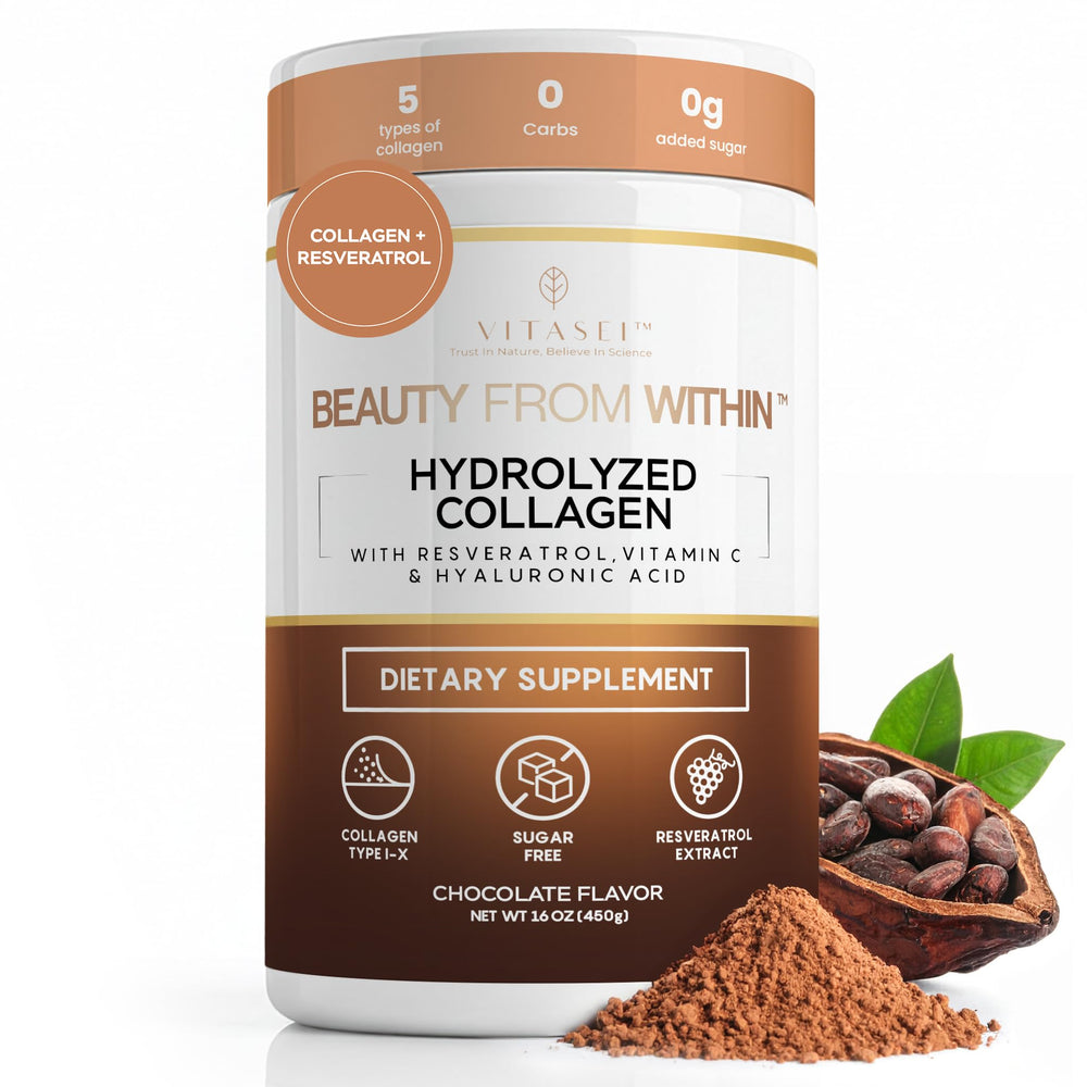 VITASEI chocolate collagen powder scoop ready for daily beauty boost.