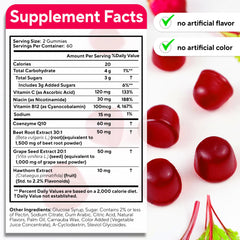 VitaUp Beet Root Gummies label closeup featuring CoQ10 and B vitamins for vitality