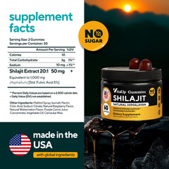 VitaUp Himalayan Shilajit Gummies 60-count bottle highlighting minerals and fulvic acid for vitality.