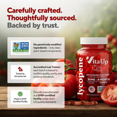 VitaUp Lycopene non-GMO gluten-free label on packaging
