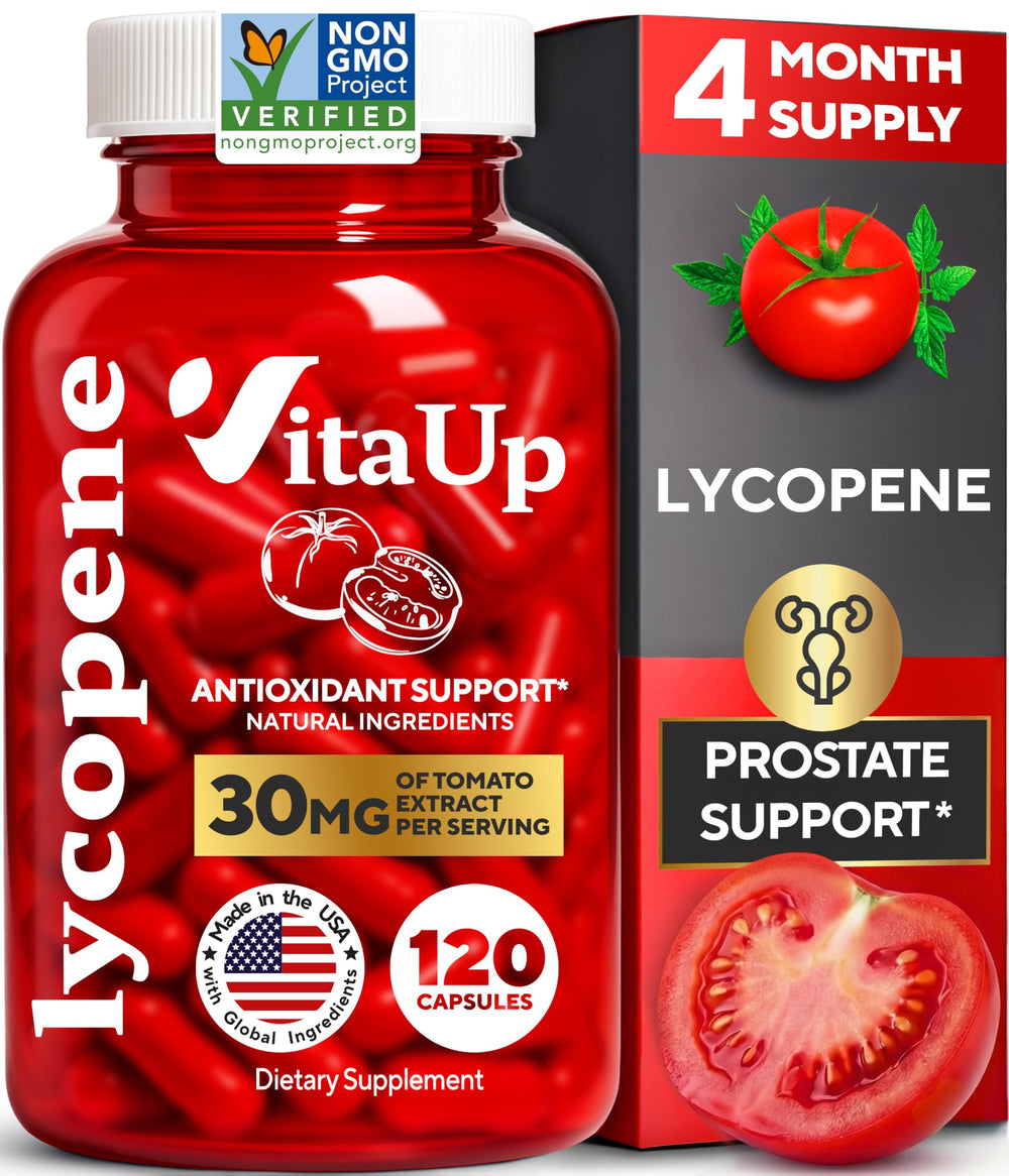 VitaUp Lycopene men's supplements bottle for daily prostate support and antioxidant benefits