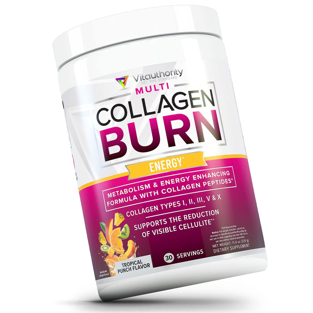 Vitauthority Multi Collagen Burn skin elasticity focus with glow imagery
