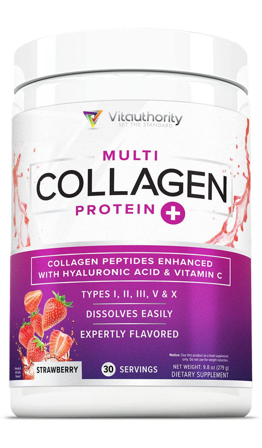 Vitauthority strawberry multi collagen powder tub ready for daily skin support and routine