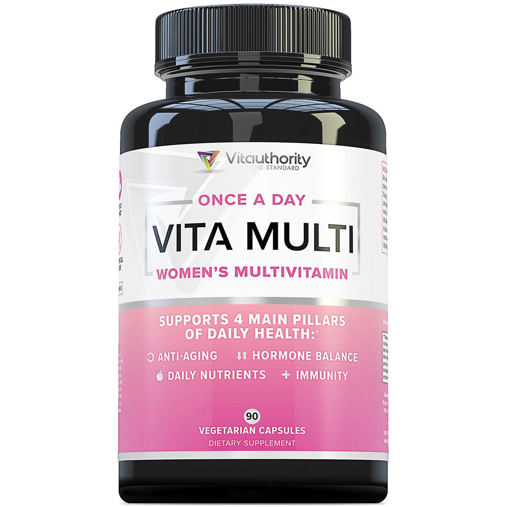 Vitauthority Women’s Multivitamin bottle close-up for daily wellness and reliability.