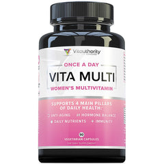 Vitauthority Women’s Multivitamin bottle close-up for daily wellness and reliability.