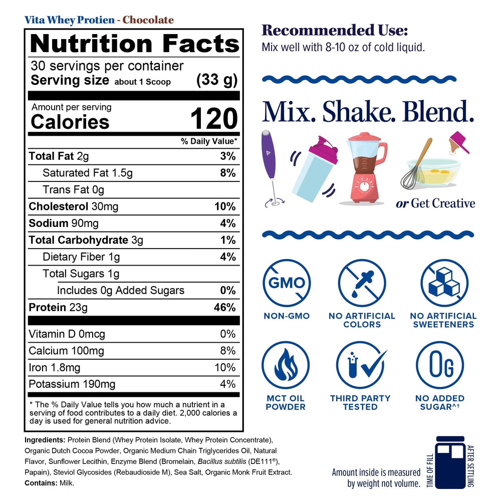 Milk glass and protein scoop illustrate versatile mixing for daily nutrition with Vitauthority