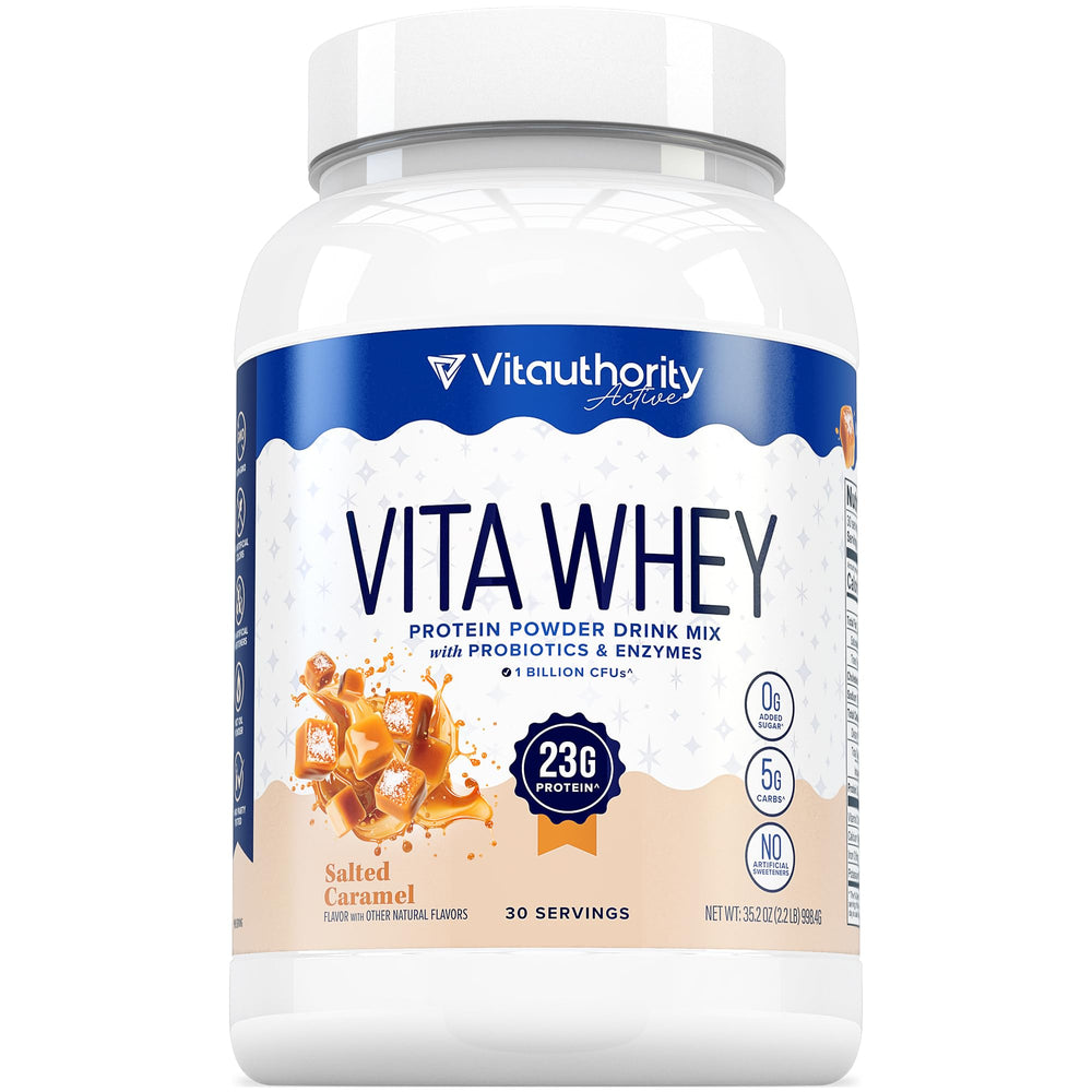 Vitauthority Whey Protein for Women tub with salted caramel flavor for post-workout fueling