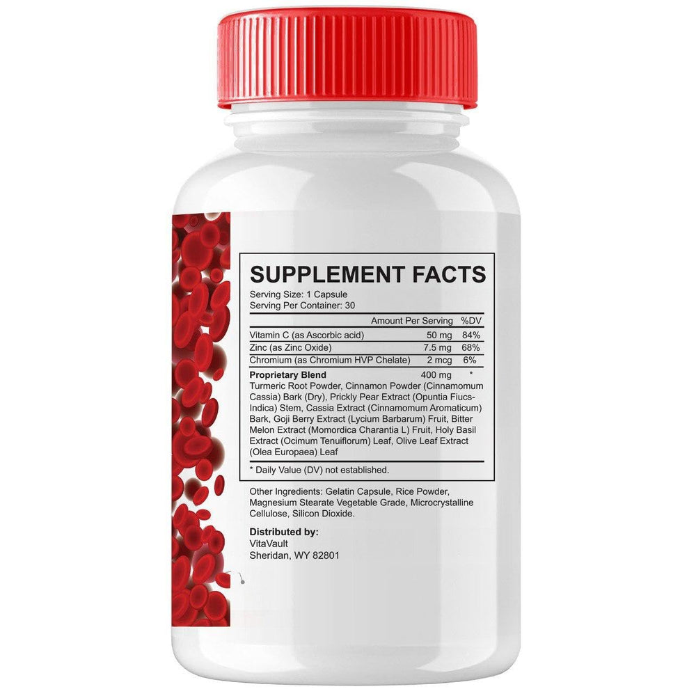 Vitavault Glucofort capsules closeup emphasizing convenient daily use.