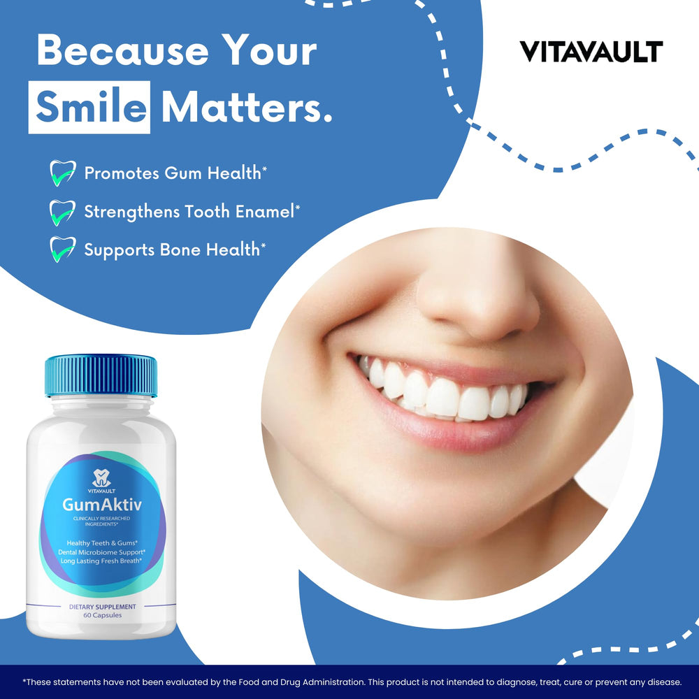 Vitavault GumAktiv ingredients highlight vitamins and minerals for oral support.