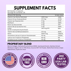 Vitboost Biotin capsules closeup shows high-dose vitamin support for hair and nails.