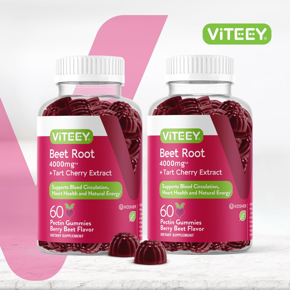 Viteey Beet Root Gummies berry flavor close-up showing chewy texture.