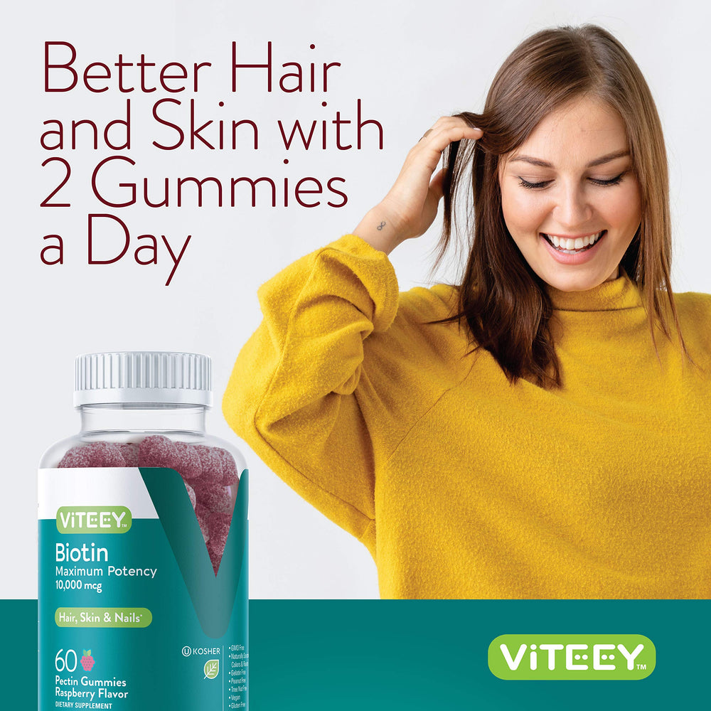 Viteey Biotin Gummies lifestyle shot, easy daily supplementation.