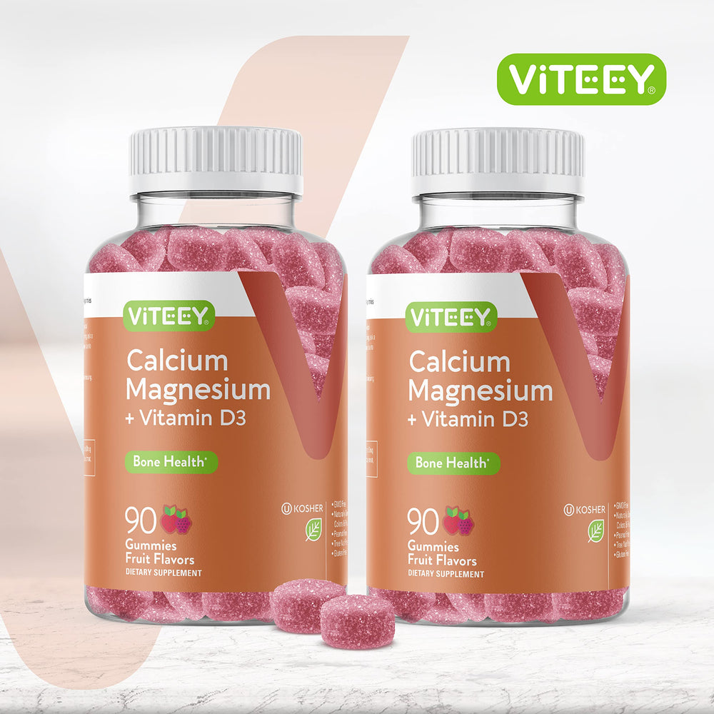 Close-up of delicious fruit-flavored VITEEY gummies for convenient daily calcium.