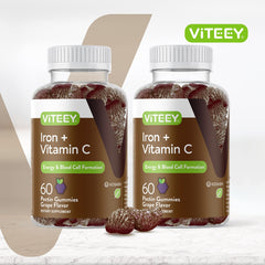 Viteey Iron Gummies bottle on kitchen counter for convenient use.