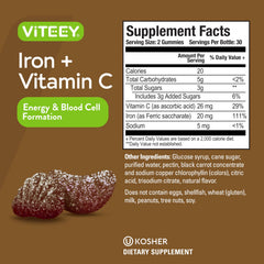 Packaging highlights 120-count supply from Viteey Iron Gummies.