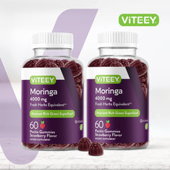 Viteey Moringa Gummies bottle open with gummies for easy daily supplementation