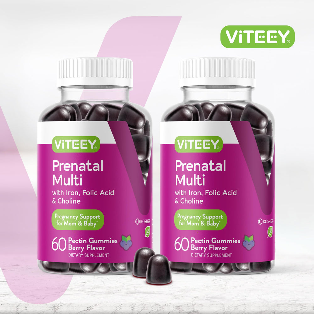 Viteey Prenatal Gummies berry flavor closeup highlights tasty, easy-to-use pregnancy support.