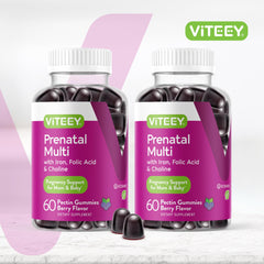 Viteey Prenatal Gummies berry flavor closeup highlights tasty, easy-to-use pregnancy support.