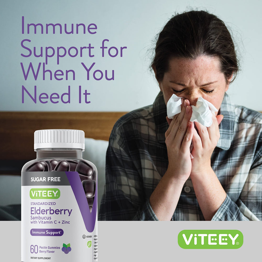 Viteey Sambucus Elderberry Gummies serving size on pack with 120 gummies.