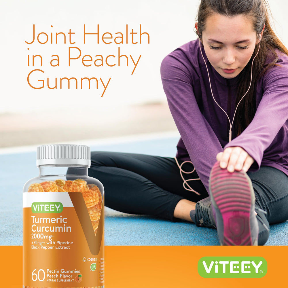 Viteey Turmeric Curcumin Gummies peach flavor, enjoyable daily supplement.
