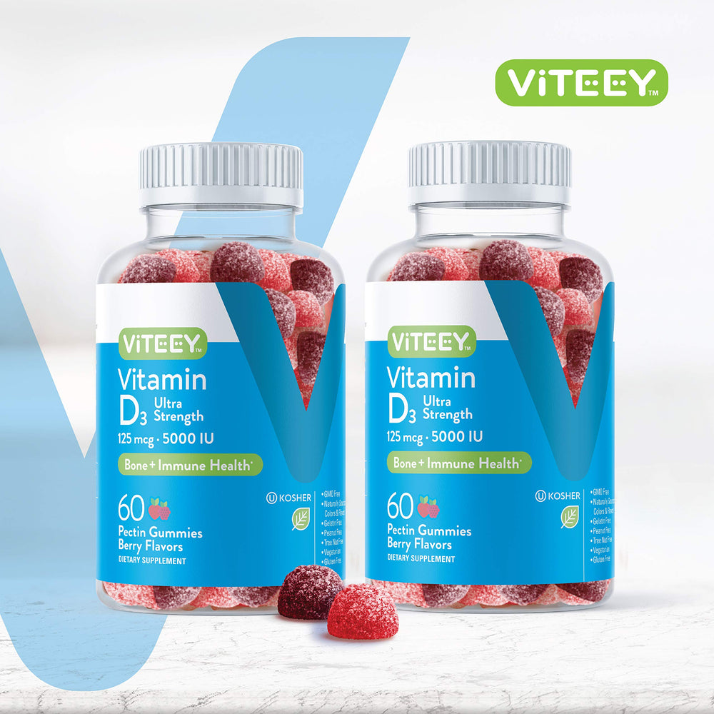 Viteey Vitamin D3 Gummies bottle back with nutrition details for daily wellness