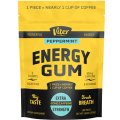 Viter Energy 60mg caffeine gum in peppermint, portable energy on the go.