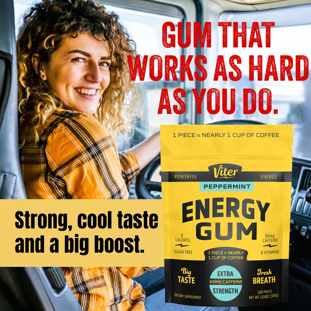 Viter Energy peppermint gum refreshing breath while staying alert.