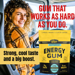 Viter Energy peppermint gum refreshing breath while staying alert.