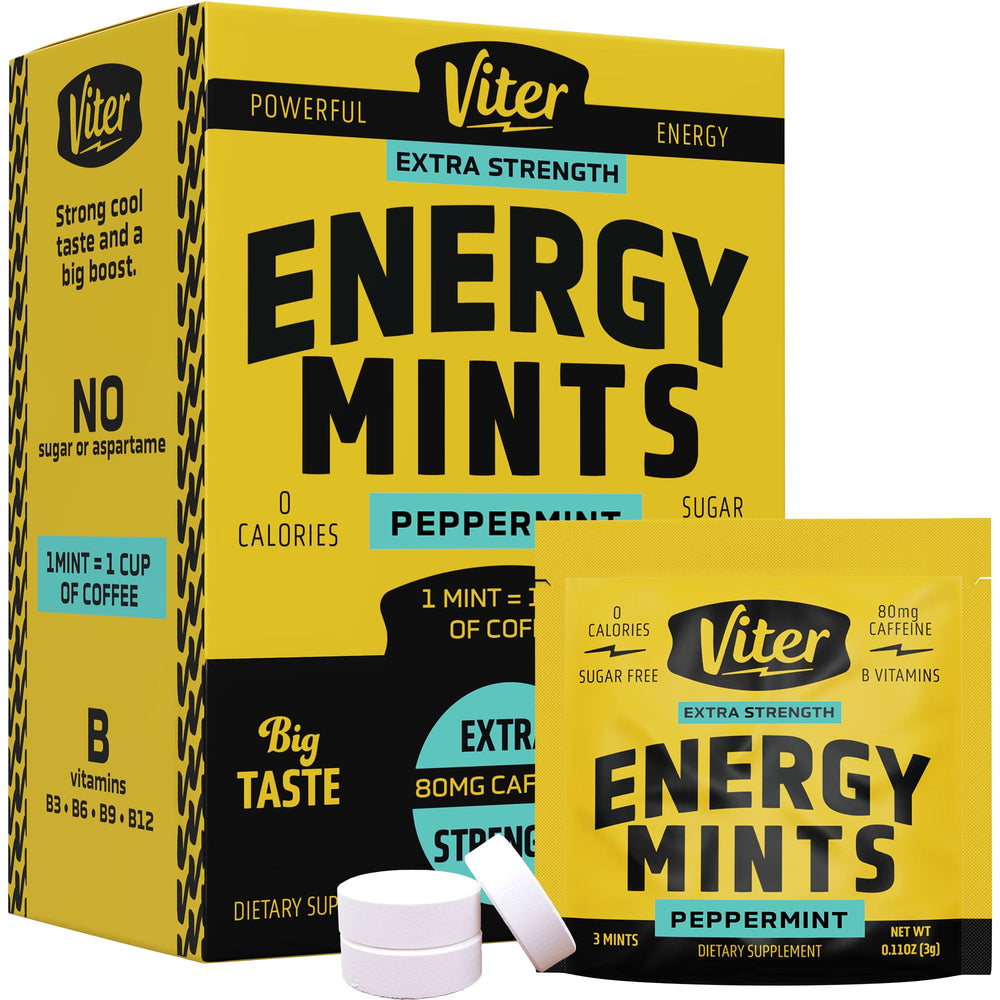 Viter Energy packaging shows compact, portable mint tin for on the go energy